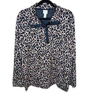 Weekenders by Chico's Leopard Tunic Satin Collared Polo Long Sleeve Rayon XL